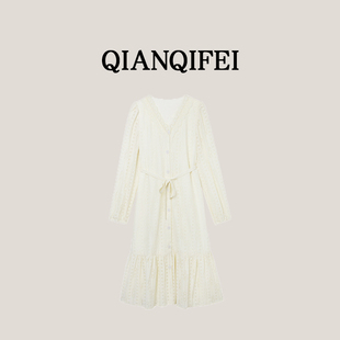 温柔绝美蕾丝花边V领气质连衣裙 新款 1041 13F