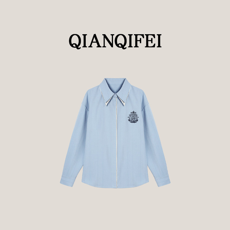 9-5F  新款学院风拼接条纹刺绣百搭衬衫 Q-30564