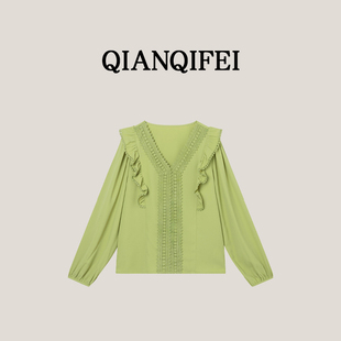 V领镂空花边气质衬衫 法式 新款 2411 13F