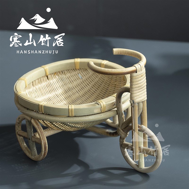邱师傅竹木LZ009自行车三轮车竹篮竹编藤编创意小摆件竹制零食盒