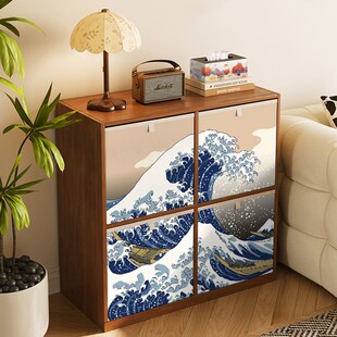 精选神奈川冲浪里家用收纳箱卡莱克格子柜折叠收纳筐抽屉式布艺整