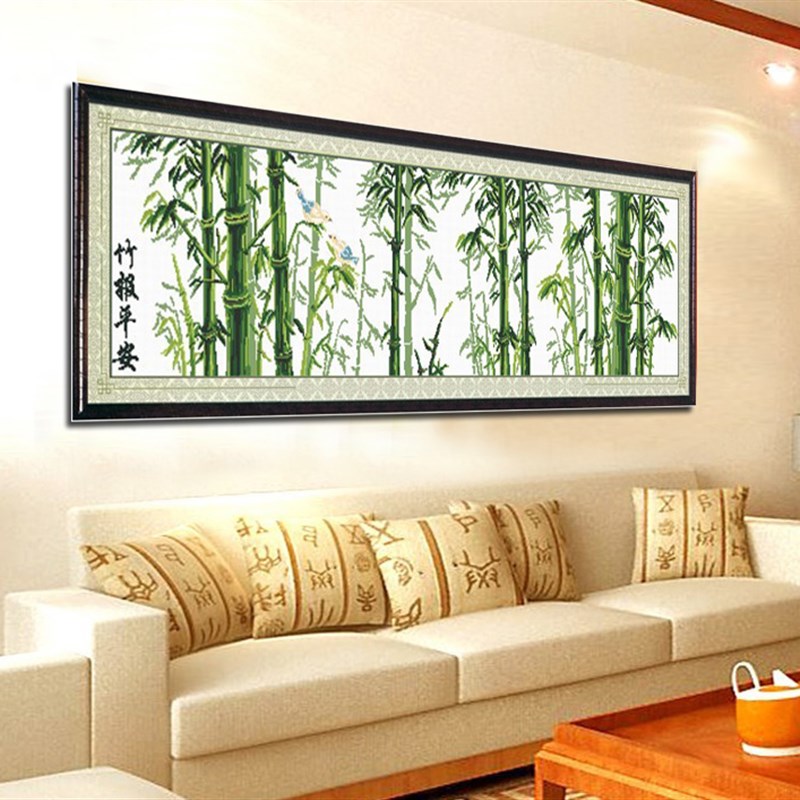 纯手工十字绣成品竹报平安竹子新款挂画餐厅客厅卧室出售已绣好的
