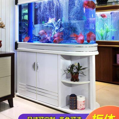 玄关子弹头鱼缸玻璃生态水族箱中型大型屏风隔断鞋柜家用客厅定制