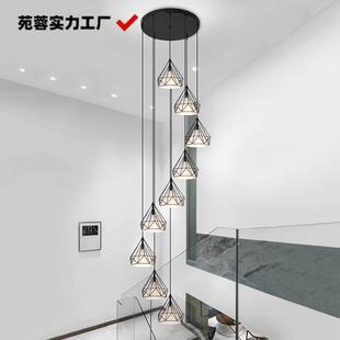 现代旋转简约复式楼客厅别墅公寓楼梯灯长吊灯网红钻石复式楼吊灯