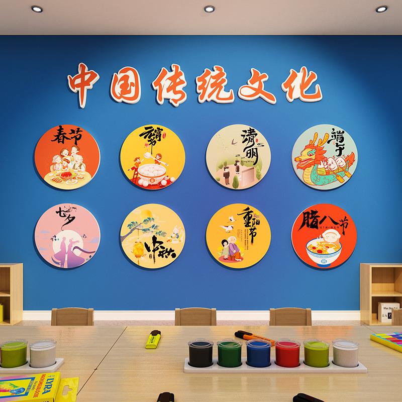 中国传统节日文化主题墙贴纸国学教室布置装饰幼儿园环创材料成品