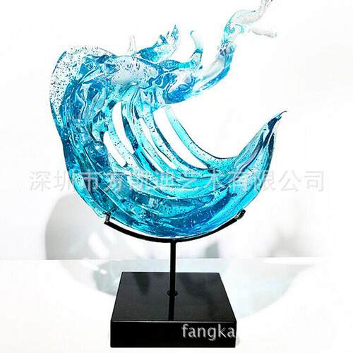 厂家生产铂金透明树脂浪花工艺品摆件酒店大堂家居装饰品雕刻手工