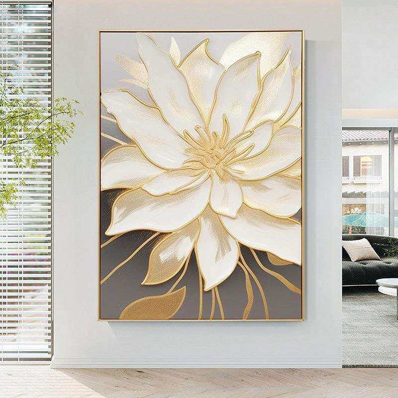 外贸纯手绘油画大副抽象花卉卧室画玄关餐厅客厅装饰画肌理油画
