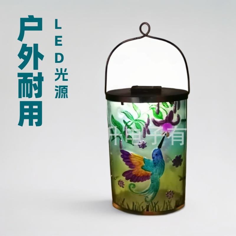 蝴蝶太阳能灯笼孔雀挂灯铁艺蜂鸟吊灯花园装饰新款跨境庭院灯饰