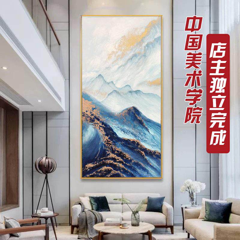 纯手绘油画山水客厅别墅复式楼挑空楼梯大尺寸挂画玄关抽象装饰画