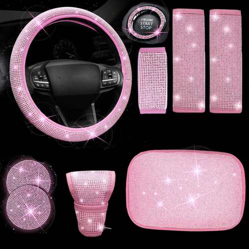 汽车扶手箱垫镶钻创意套饰女士烫钻扶手保护套汽车内饰装饰9件套