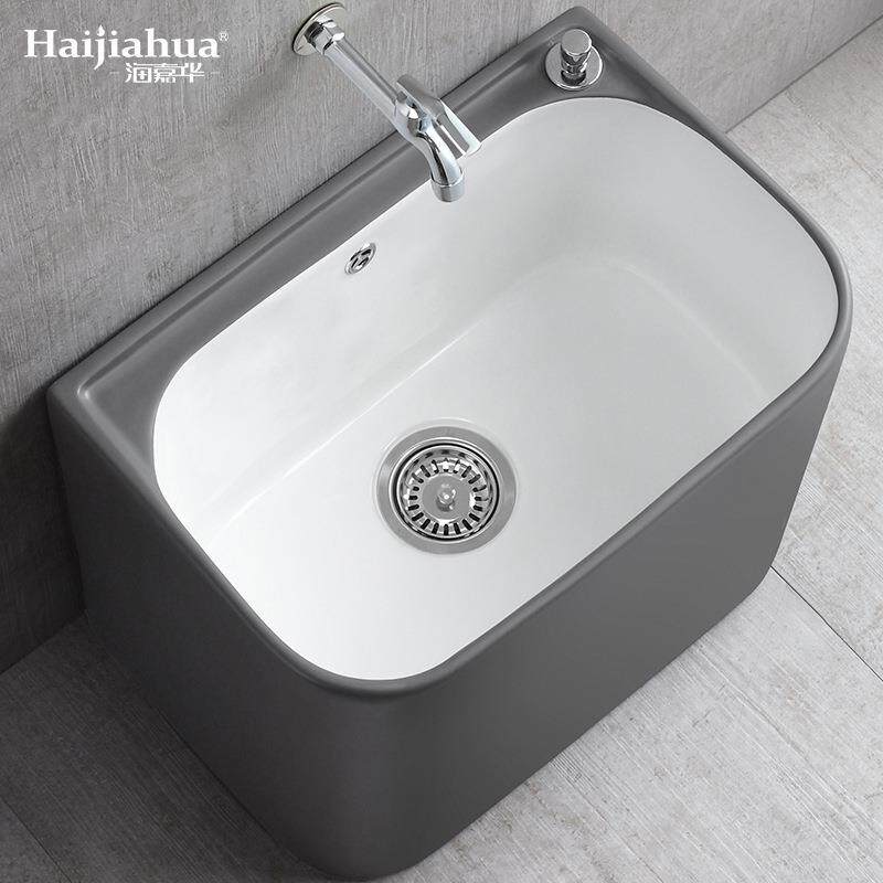 水泥灰白色洗拖把池水槽地盆家用阳台长方形拖布池卫生间墩布池