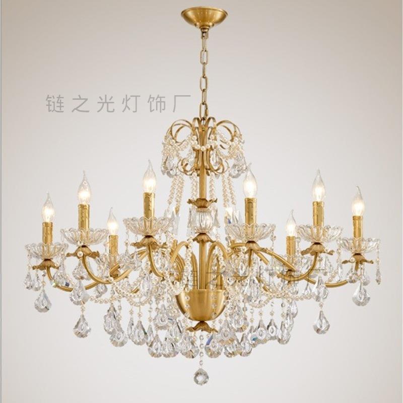 法式全铜客厅蜡烛水滴吊灯高档轻奢餐厅美式复古卧室中古水晶别墅