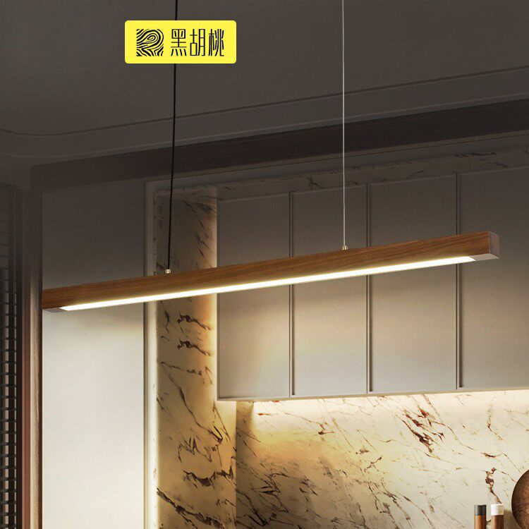 led长条灯个性胡桃木实木条形吊灯北欧餐厅茶室灯个性工作室灯具