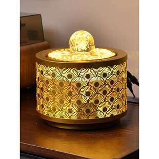 桌面现代家居轻奢循环流水生财风水轮摆件迷你招财时来运转水晶球