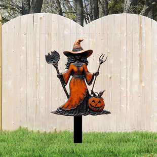 跨境女巫扫帚三叉戟南瓜造型铁质金属地插适合户外花园庭院