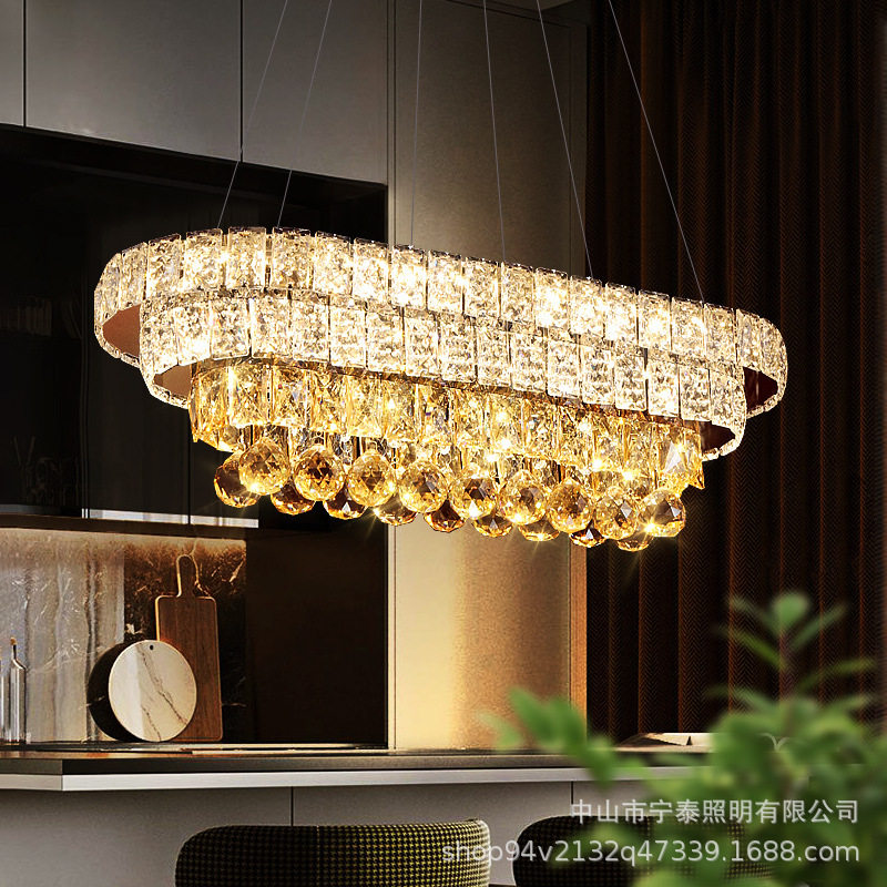 水晶灯餐厅吊灯简约现代创意个性餐吊吧台长方形大气饭厅led灯具