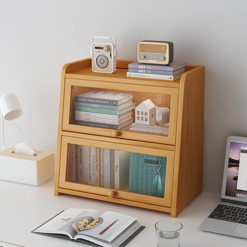 桌面书架置物架办公桌带门透明收纳柜盒学生儿童简易台面书架小型