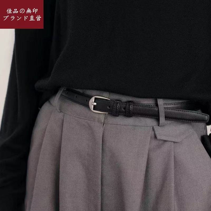 日本无印针扣细腰带高级感配西裤牛仔裤女士真皮皮带女款简约百搭