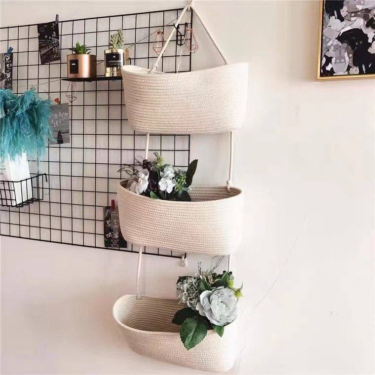 家用壁挂式收纳篮整理杂物三层吊篮墙挂编织篮子环保整理筐储物,收纳整理,脏衣篮,淘宝优惠券,粉丝福利购,淘宝优惠卷