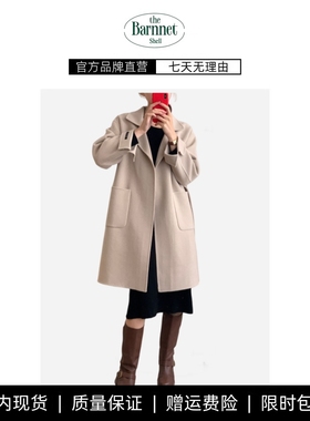 【现货】theBarnnet shell冬韩国法式腰带羊毛中长款毛呢大衣外套