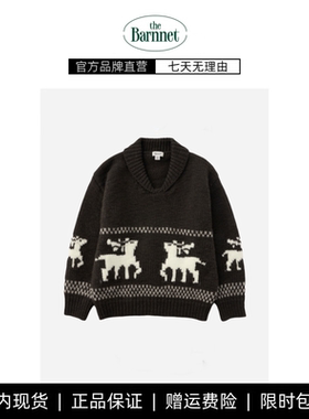 【现货】新款韩国小众sienne复古翻领宽松提花圣诞麋鹿针织毛衣女