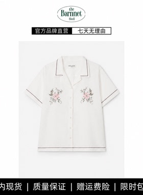 【现货】theBarnnet shell韩系马赛克刺绣花卉短袖衬衫翻领上衣