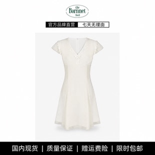 【现货】theBarnnet shell韩系蕾丝V领压褶连衣裙收腰显瘦垂坠感
