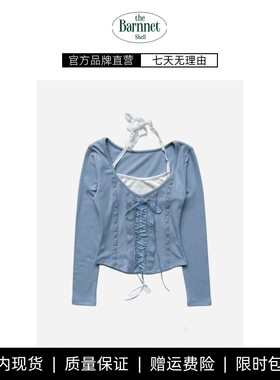 【现货】theBarnnet shell韩国小众蕾丝花边拼接绑带修身上衣长袖