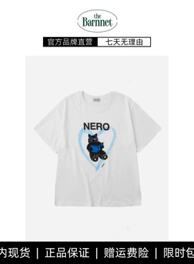 【现货】韩国sienne 短袖T恤女爱心猫咪印花纯棉宽松圆领休闲百搭