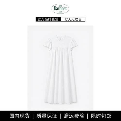 【现货】theBarnnet shell新款韩国设计师蕾丝边小立领褶皱连衣裙