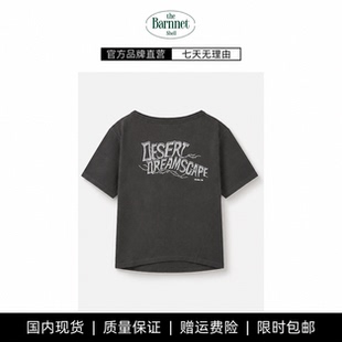 【现货】theBarnnetshell韩国东大门美式做旧字母印花露肩短袖T恤