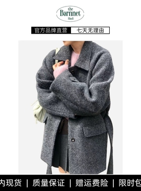 【现货】theBarnnet shell韩系羊驼毛呢秋冬季粉色加厚单排扣大衣