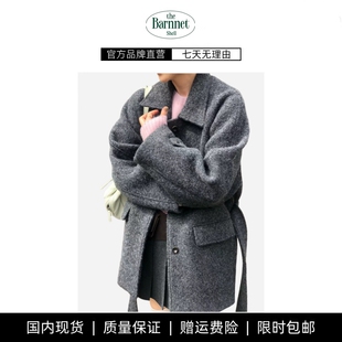 【现货】theBarnnet shell韩系羊驼毛呢秋冬季粉色加厚单排扣大衣