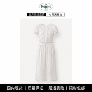 【现货】theBarnnet shell韩国蕾丝花边泡泡袖短袖衬衫直筒裤套装