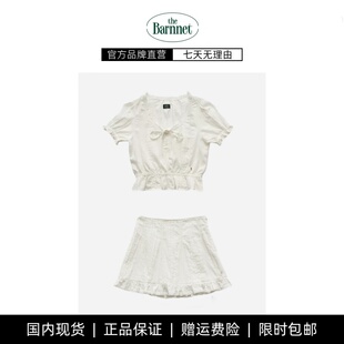 【现货】the barnnet八奶收腰A字裙白色花边半身裙高腰裙子衬衫女