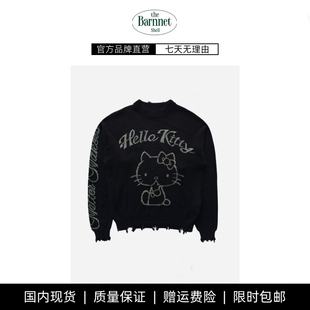 shell韩小众卡通凯蒂猫联名毛边圆领宽松毛衣 theBarnnet 现货