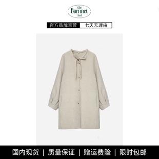 shell韩国大衣蝴蝶结系带羊毛羊绒双面呢外套 theBarnnet 现货