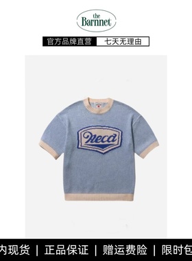 【现货】fever同款韩国AECA钩针镂空logo提花短袖针织衫24SS