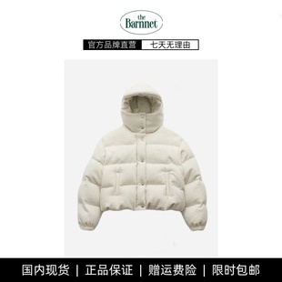 【现货】韩东大门theBarnnet冬季羊毛面料气质连帽鹅绒羽绒服外套