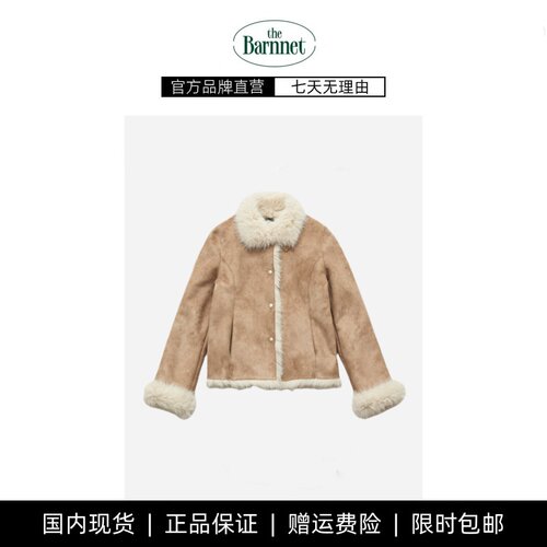 【现货】韩国东大门冬季新the Barnet复古翻领单排扣皮毛一体外套