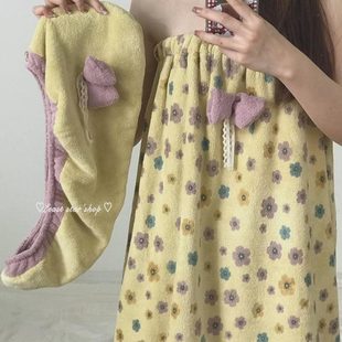 吸水纯棉家用2024裹三件套可 穿毛巾可比女浴裙洗澡浴巾干发帽新款