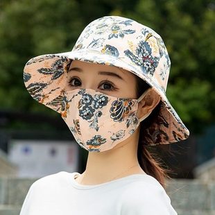 新款 一体采茶大沿夏季 妈妈干活遮阳太阳紫外线口罩渔夫帽女防晒帽