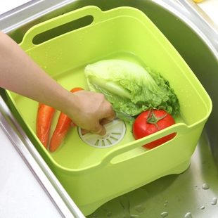 手盆蓝移动水池塑料 菜沥水架家用洗碗带把洗水槽厨房 洗菜篮置物