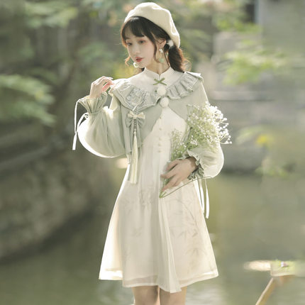 秋冬季女装新款新中式套装汉服中国风日常外套连衣裙两件套裙