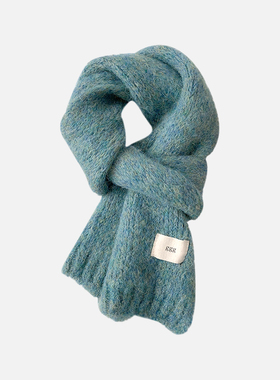 韩版百搭ggg复古马海毛夹花羊毛围巾女冬厚款egg保暖针织毛线围脖