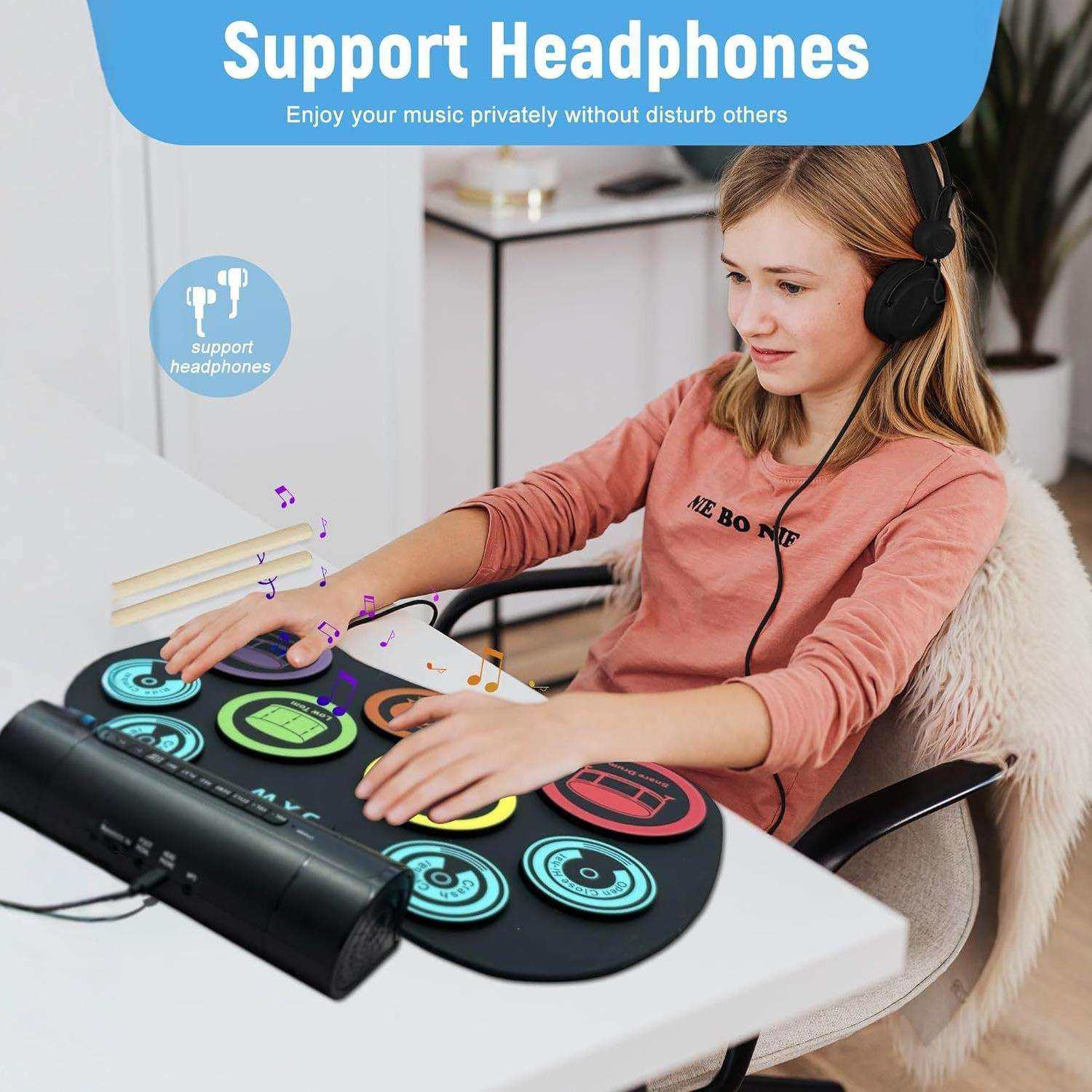 手卷架子鼓便携桌面鼓垫支持电鼓DTX游戏内置锂电 手卷电子鼓