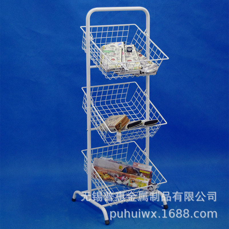 店铺促销篮 散货储物篮 网篮货架 铁线网篮展示架 铁网收纳篮