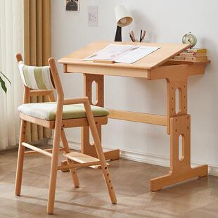 连体书桌柜实木可升降学习桌桌面可调节书画桌书桌带书架