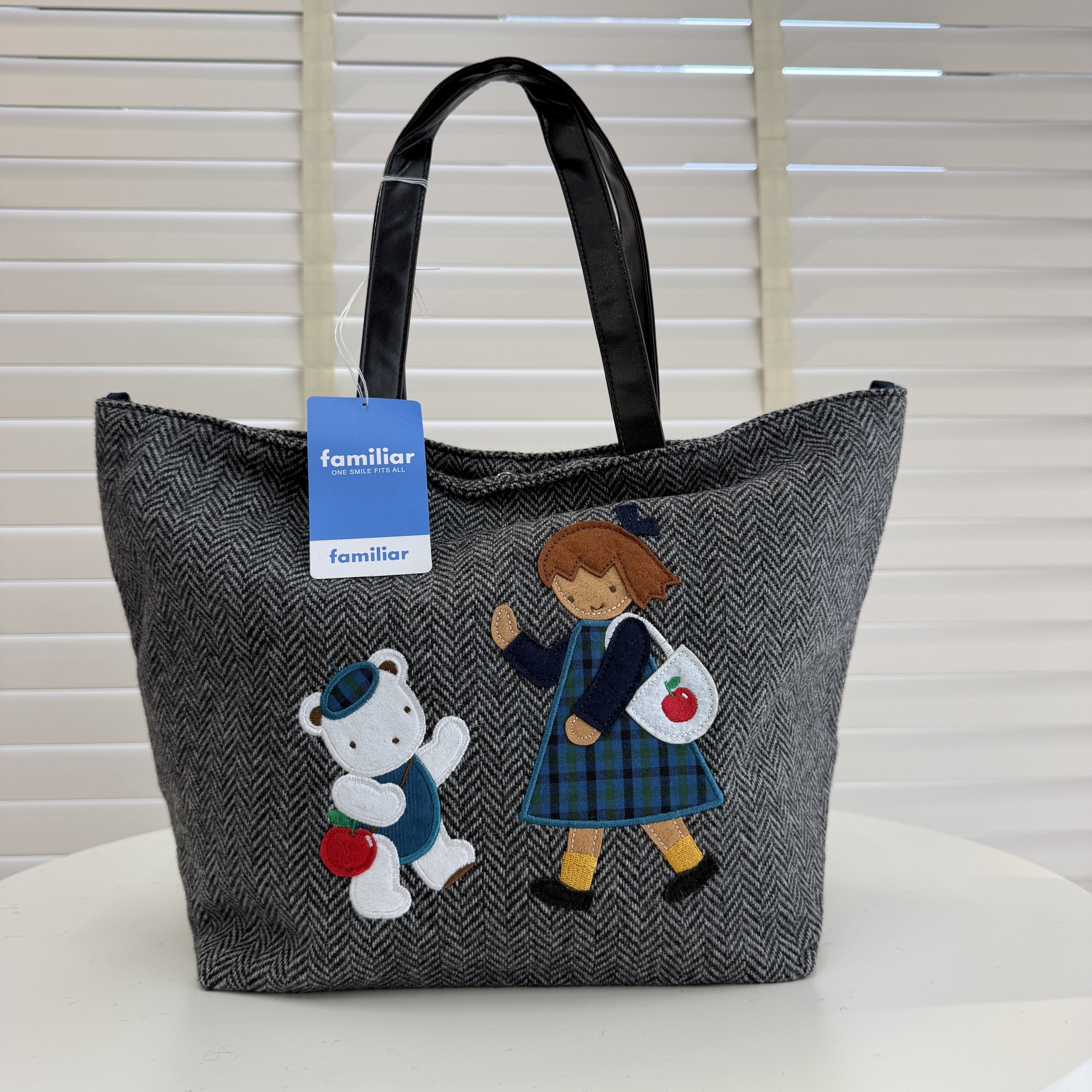 日韩潮流可爱卡通小熊手提包刺绣手拎单肩包托特包大容量轻