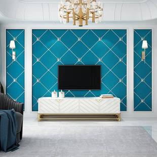 新款菱形电视背景墙鹿皮绒壁纸D立体浮雕客厅卧室墙纸